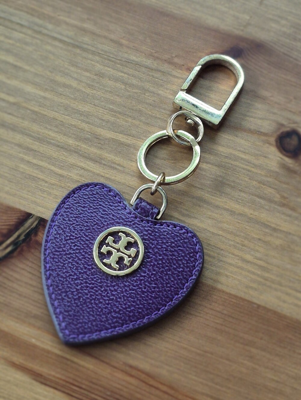 Tory Burch Purple Heart Leather Keychain Purse Charm